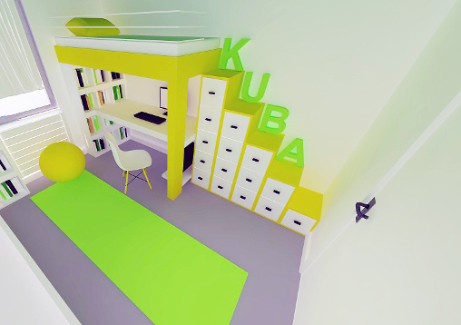 Aranżacja wnętrz mieszkania architektów z biura amawa widok z góry na pokój dziecka