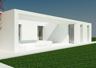 widok na taras białego domu autorstwa architekta z Wrocławia
